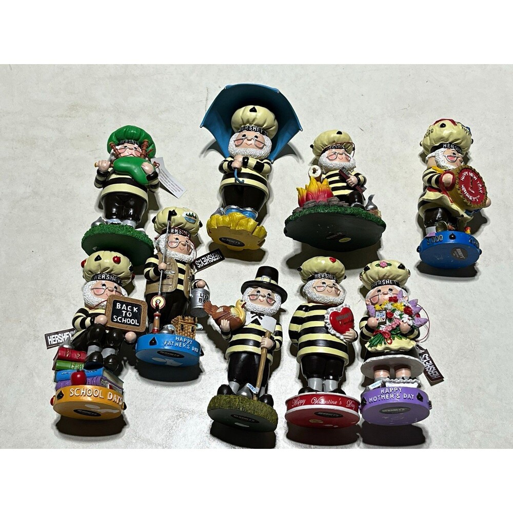 Kurt Adler Hershey’s Chocolate Elf Figurines Lot of 9 Holiday Resin Vintage